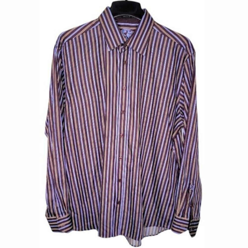 Bugatchi Men's Dress Shirt Size XXL Classic Fit Striped 2 Button Angle Cuff